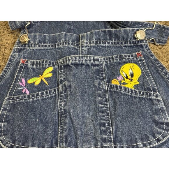 Vintage LOONEY TUNES Tweety Bird Shortalls Jumper Shorts Y2k 90s Oversized SMALL - Picture 6 of 10